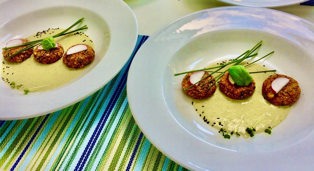 Sweet Potato Falafel with Seaweed Agogo Basil Tahini Sauce